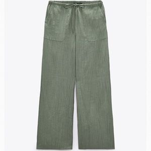 ZARA High Waist Wideleg Drawstring Flowy Crinkle Pants, Sz L - NWT